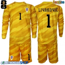 Maglie da calcio Croazia Dominik Livakovic #1 Portiere Prima Maglia Bambino Mondiali 2026  Manica Lunga + Pantaloni corti)